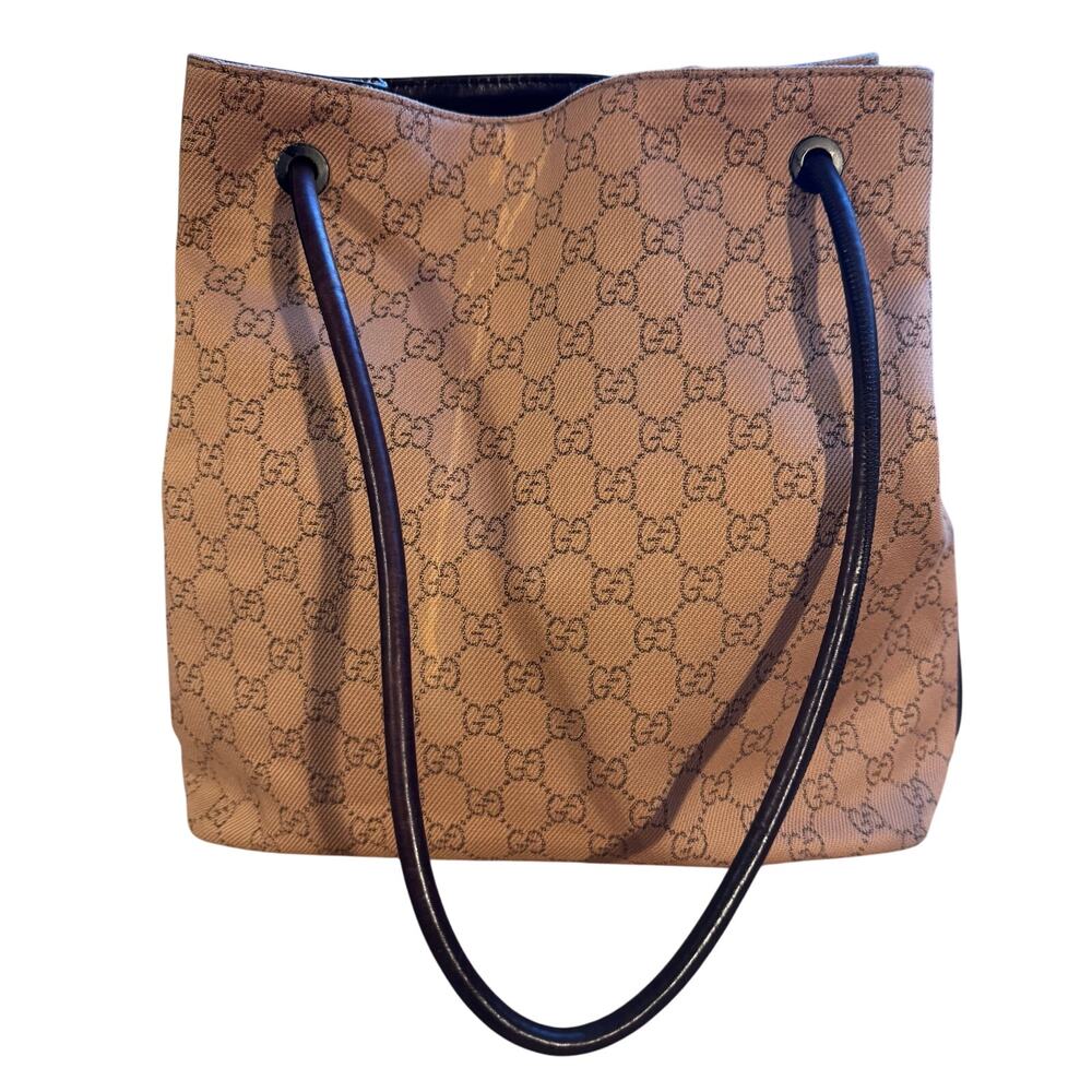 Auth. Vintage Gucci Tan GG Canvas Tote Shoulder Bag - Picture 3 of 16